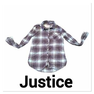 JUSTICE Flannel Mint & Gray Button Up Plaid Shirt 12